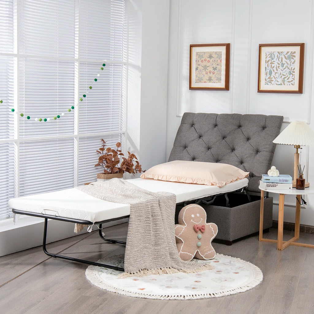 Costway Modern Solid Wood Folding Beds with Ottoman, Grey