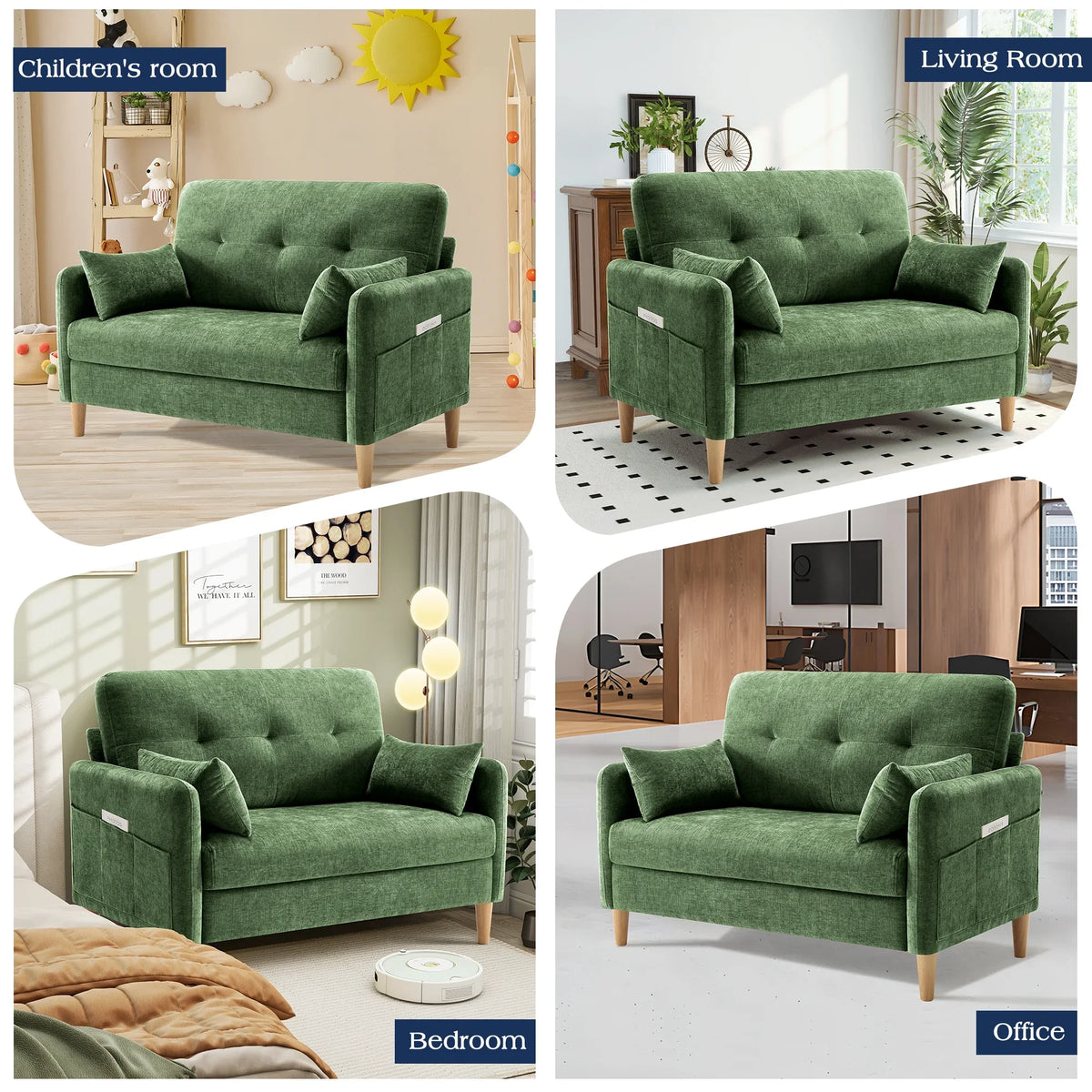 BedLuxury 47'' Wide LoveSeat, 2-seat Chenille sofa with 2 Pillows for Living Room and Small Spaces, Dark Grey