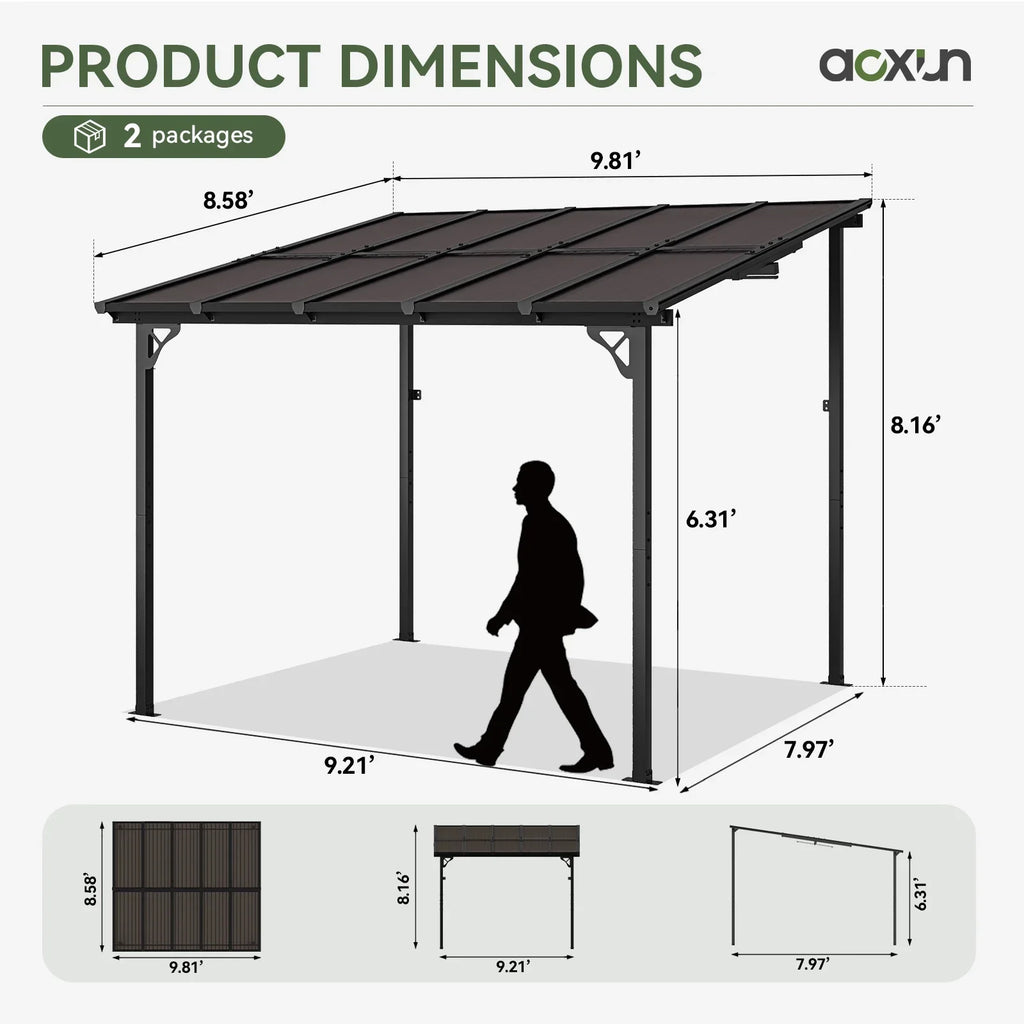Aoxun 8' x 5' Gazebo for Patio, Gazebo Pergola with Sloped Roof, Grill Gazebo Large Wall-Mounted Heavy Duty Awnings, for Backyard, Deck, Patio