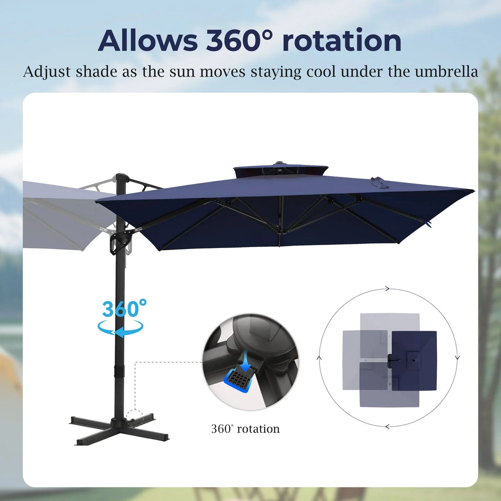 Alpha Joy 12x9ft Outdoor Patio Umbrella Large Rectangle Offset Cantilever Double Umbrella with 360°Rotation, Beige
