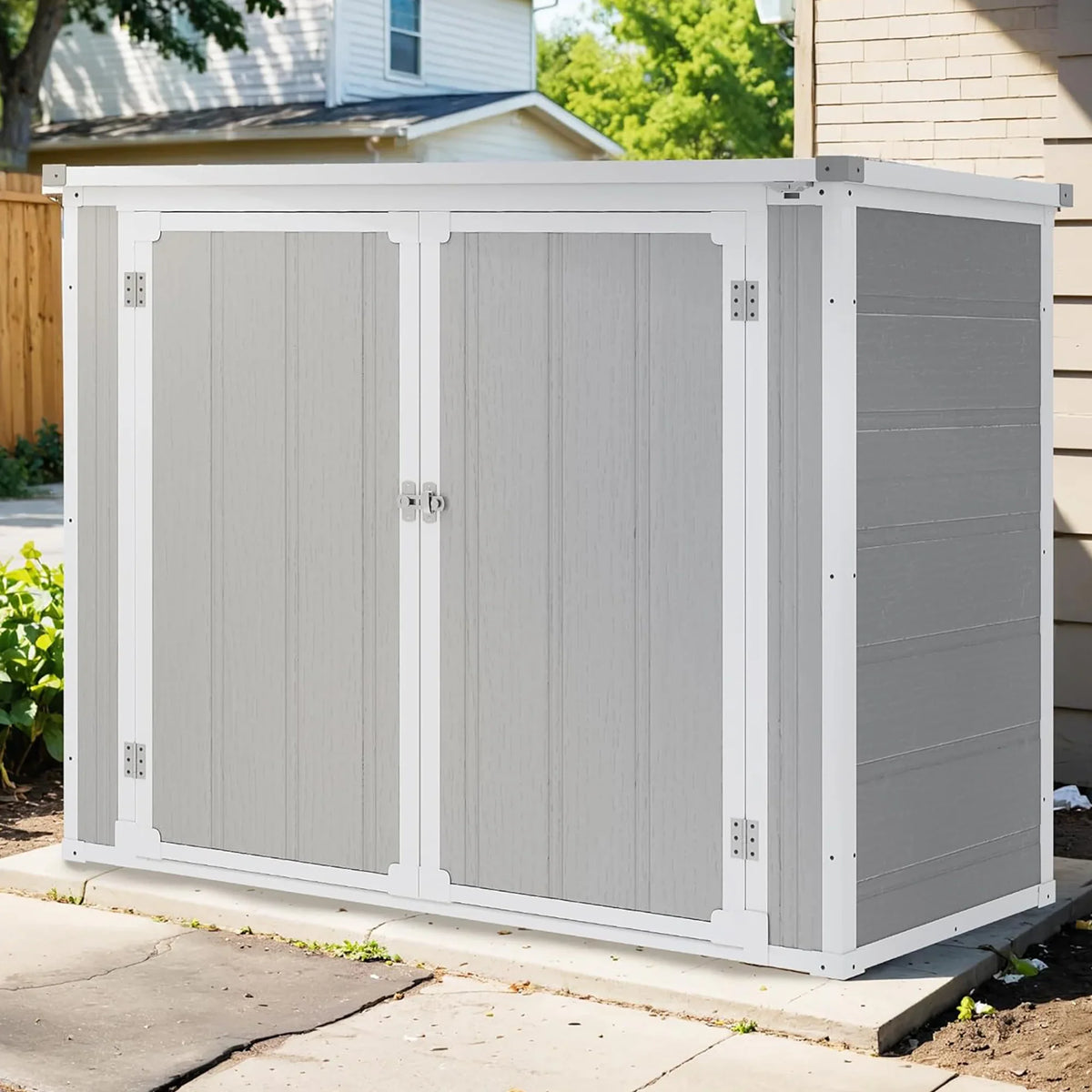 5'��3' Outdoor Storage Shed, Resin Storage Cabinet, Garden Tool Shed with Double Lockable Doors, Organizer Cabinet for Patio Yard, Gray