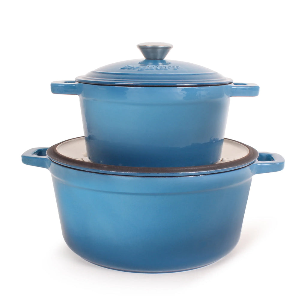 BergHOFF Neo 4Pc Cast Iron Set: 3qt. Covered Dutch Oven & 7qt. Covered Stockpot, Blue