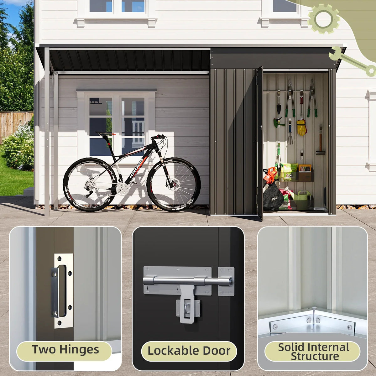 YODOLLA Outdoor Open-Sided Storage Shed, 3x5 Sheds & Outdoor Storage with 15 Sq. Ft Covered, 5x3 Small 2-in-1 Tool Shed with Attached Hardtop Metal Pergola Gazebo