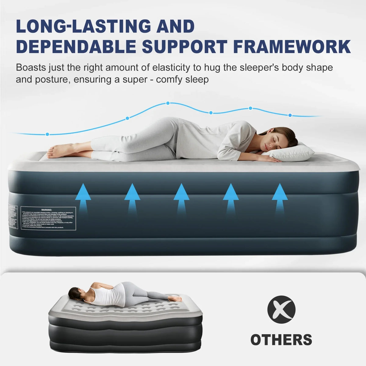 Zimtown 18" Twin Air Mattress with Two Chamber, Elevated Inflatable Bed with Built-in Pump, Protable Airbed for Outdoor Indoor Camping, Gray & White