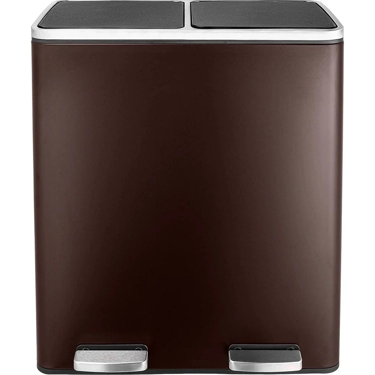 Arlopu 60 L/16 gal Dual Trash Can, Stainless Steel Garbage Can for Kitchen, Recycle Bin with Lid