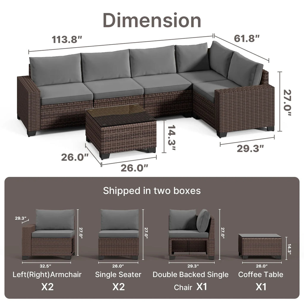 Aiho 7-Piece Rattan Patio Furniture Set , Outdoor Sectional Furniture Set for Patio, Garden, Backyard, Grey