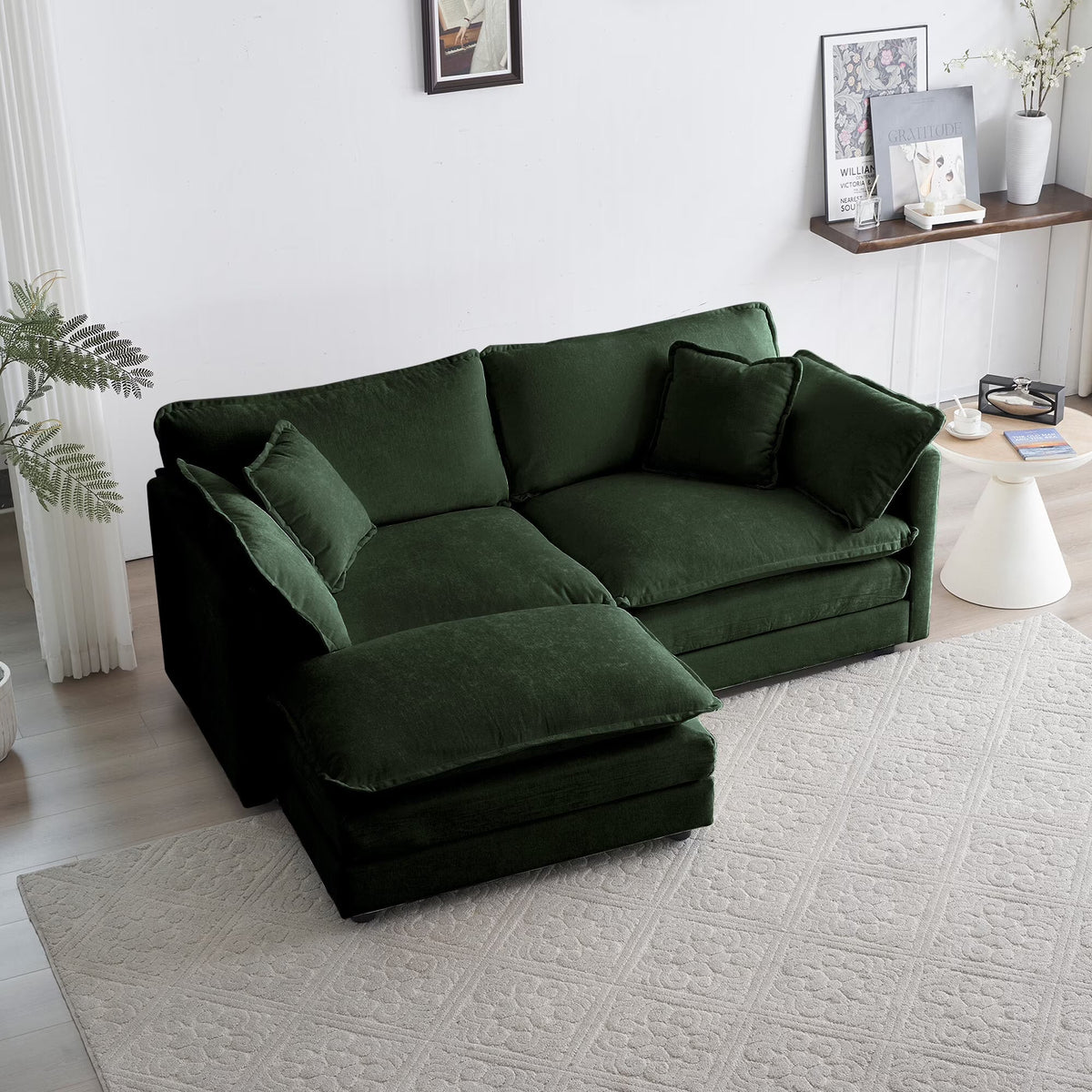 Comfy Deep Seat Sofa Chair, Upholstered Chenille Fabric Armchair with Toss Pillow for Living Room, Bedroom - Beige, Sturdy Wood Frame, 22+ Combination Options