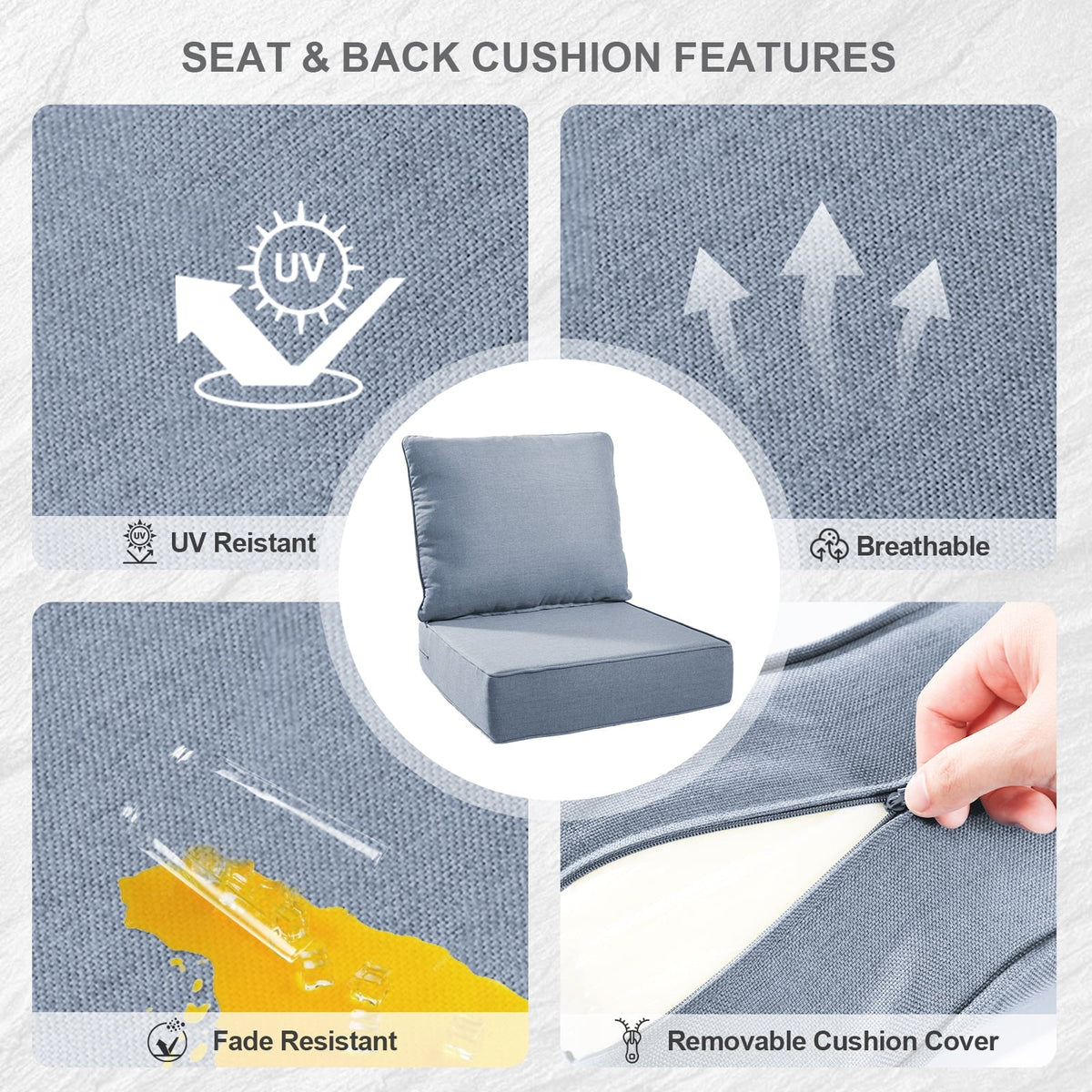 Bellefurn Outdoor Deep Seat Cushion 24 X 24 X 6 inch for Patio Furniture,Outdoor Chair Cushions Waterproof & Fade Resistant Patio Furniture Cushions for Wicker Chair, Sofa, Couch
