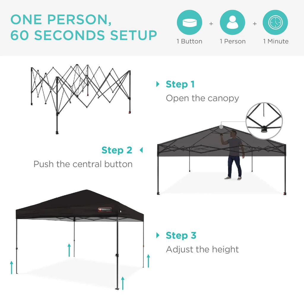 Best Choice Products 12x12ft Easy Setup Pop Up Canopy w/ 1-Button Setup, Wheeled Case, 4 Weight Bags - Navy Blue