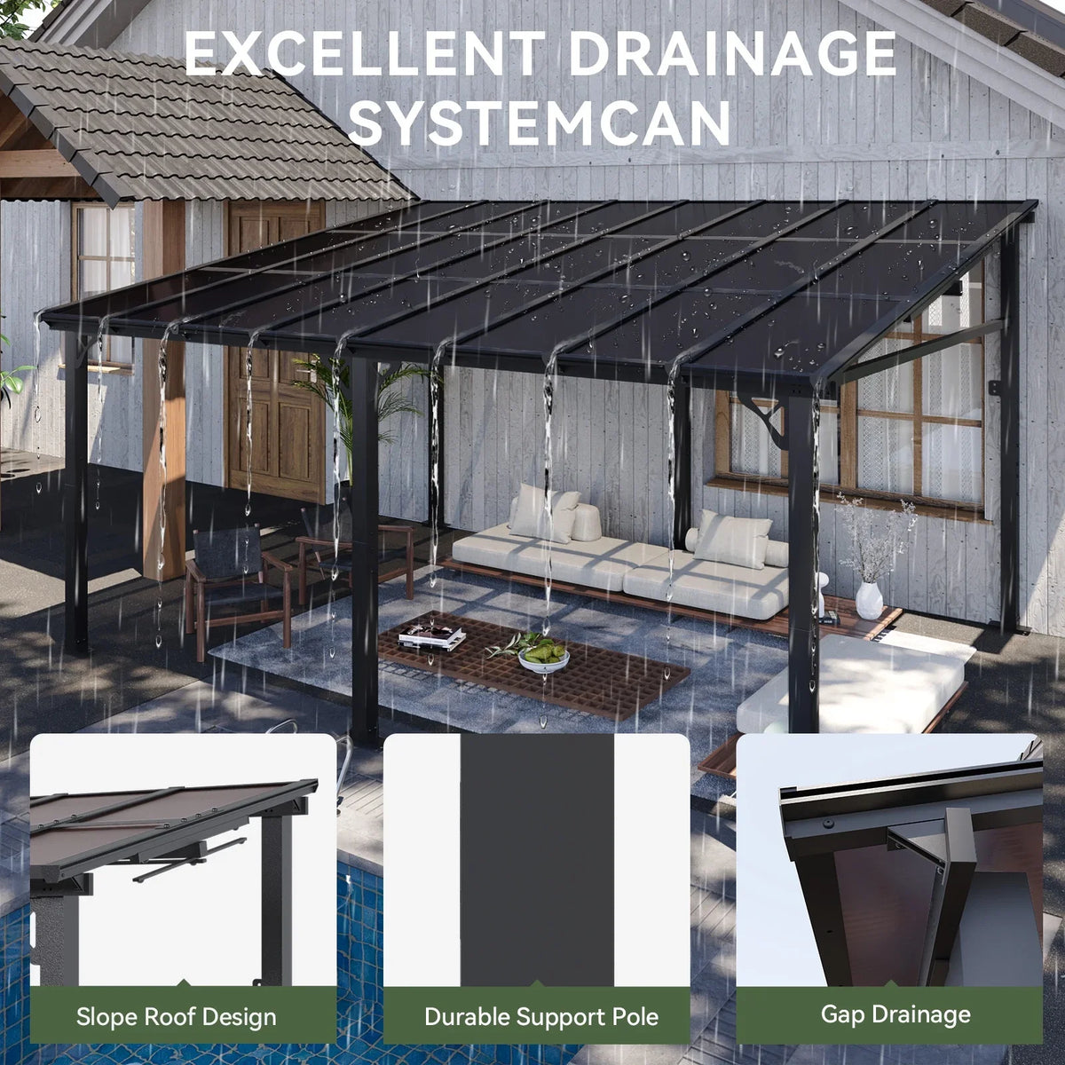 Aoxun 8' x 5' Gazebo for Patio, Gazebo Pergola with Sloped Roof, Grill Gazebo Large Wall-Mounted Heavy Duty Awnings, for Backyard, Deck, Patio