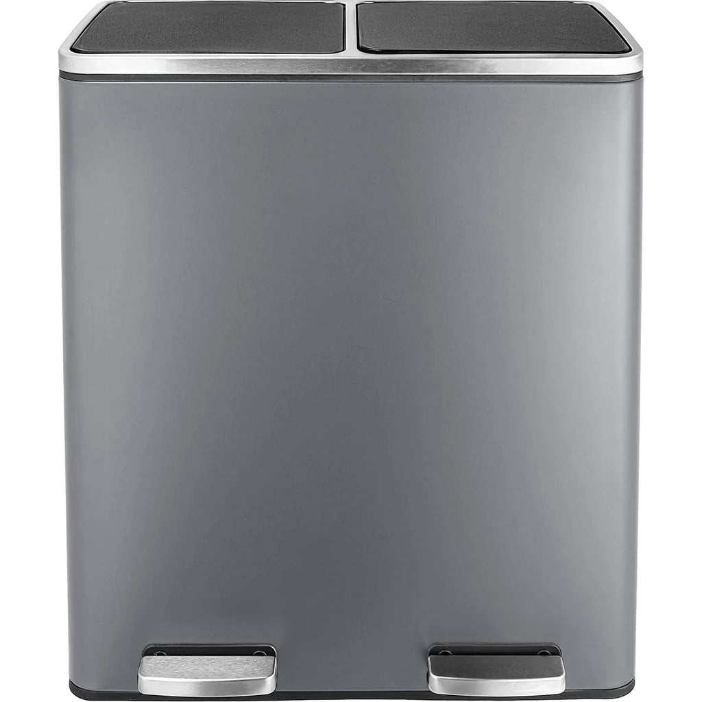 Arlopu 60 L/16 gal Dual Trash Can, Stainless Steel Garbage Can for Kitchen, Recycle Bin with Lid