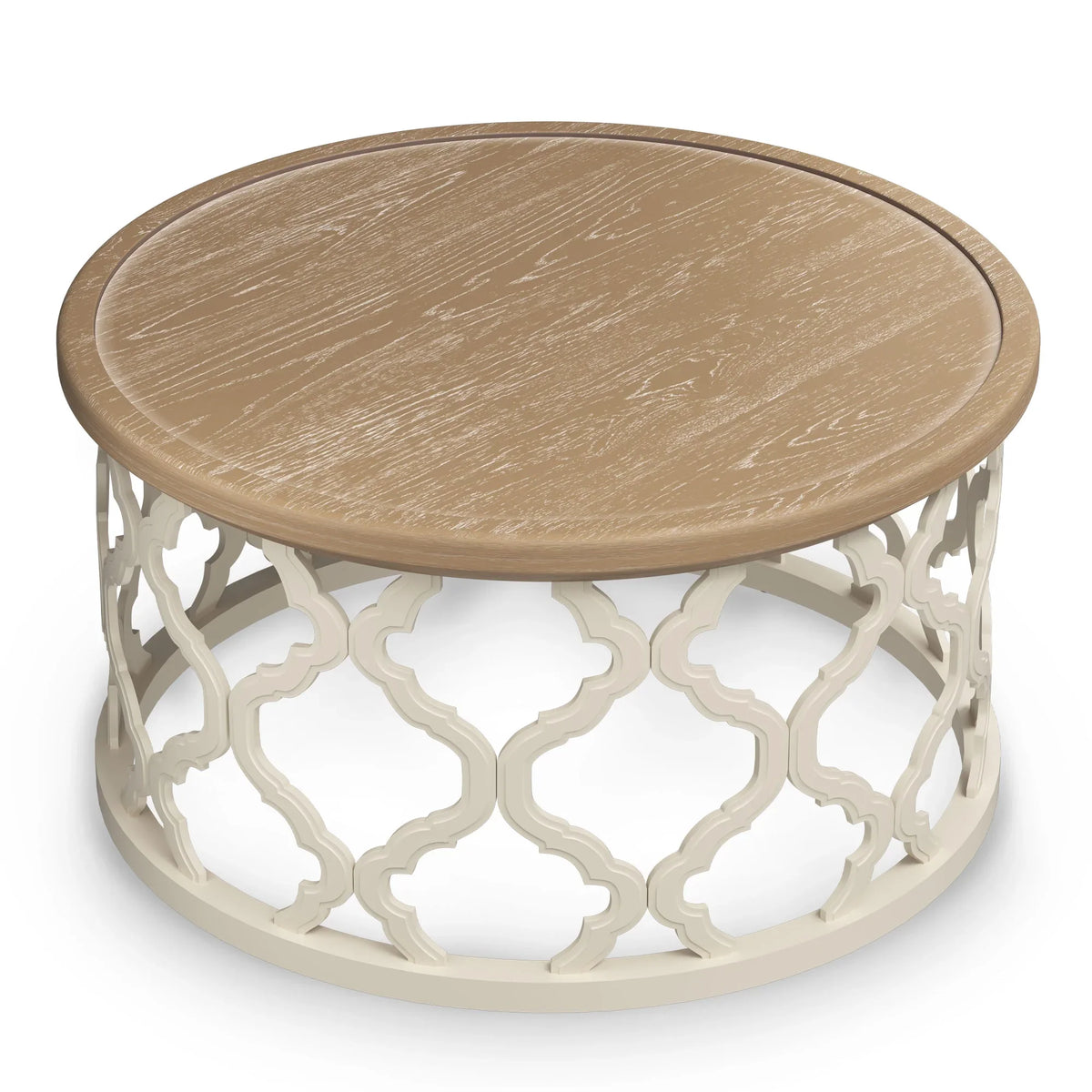 Bestco 30" Farmhouse Coffee Table, Round French Country Coffee Table, Distressed Wood Tray Top Vintage Coffee Table with Storage Shelf, Beige