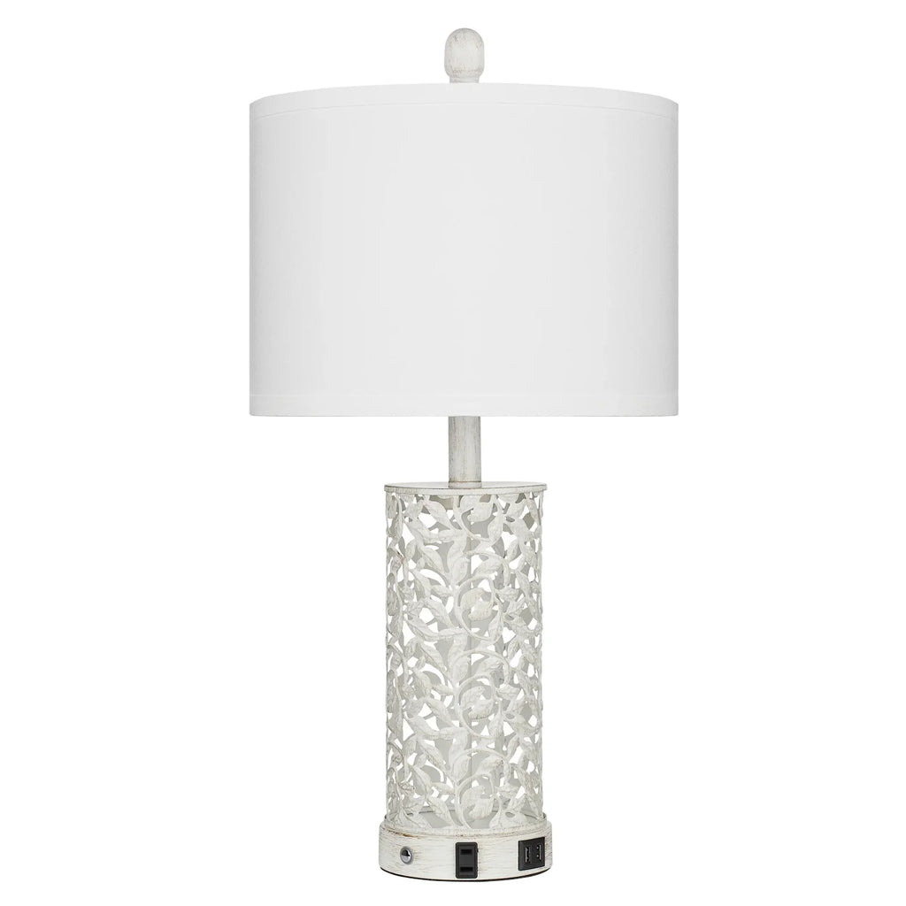 Cinkeda Table Lamp Set of 2 for Living Room Bedroom with USB Ports AC Outlet 3 Way Dimmable Touch Nightlight Farmhouse White Floral Nightstand Bedside Lamps