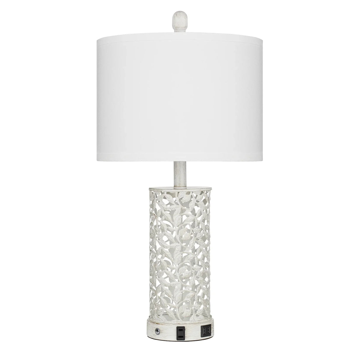 Cinkeda Table Lamp Set of 2 for Living Room Bedroom with USB Ports AC Outlet 3 Way Dimmable Touch Nightlight Farmhouse White Floral Nightstand Bedside Lamps