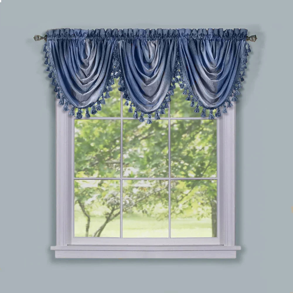 Designer Home Ombre Window Curtains, Modern Semi-Sheer Window Curtain Drape Shade Panels, Window Treatment for Livingroom, Bedroom and Kitchen, 50" x 63" Tie-Up Shade Blue