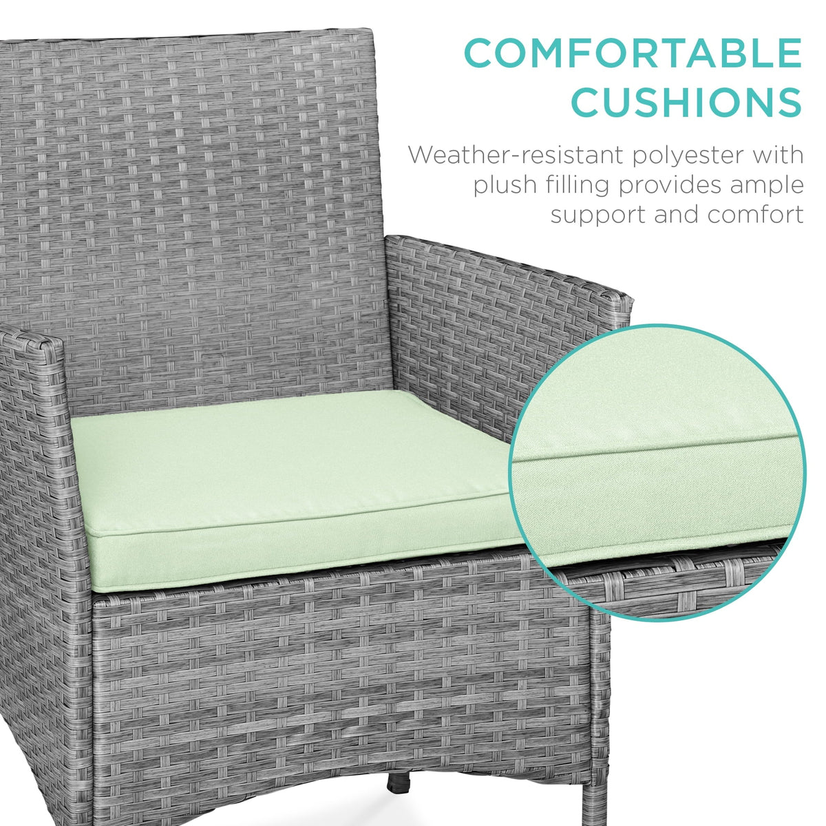 Best Choice Products 3-Piece Outdoor Wicker Conversation Patio Bistro Set, w/ 2 Chairs, Table - Gray/Navy