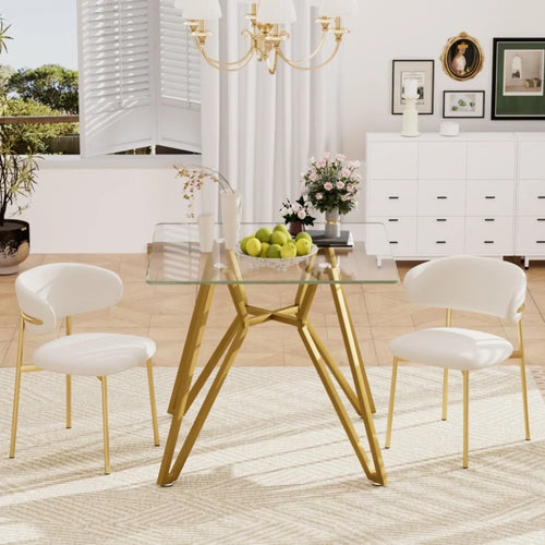 35.4 Inch Square Tempered Glass Dining Table Suitable For 2 To 4 People Space Saving Small Kitchen Dining Table Equipped With Sturdy Metal Table Legs Suitable For Dining Room Living Room Gold