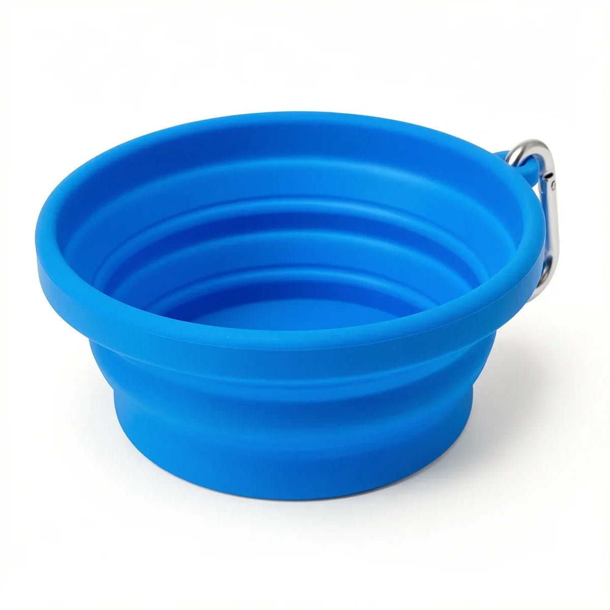 Collapsible silicone travel bowl fully unfolded and filled