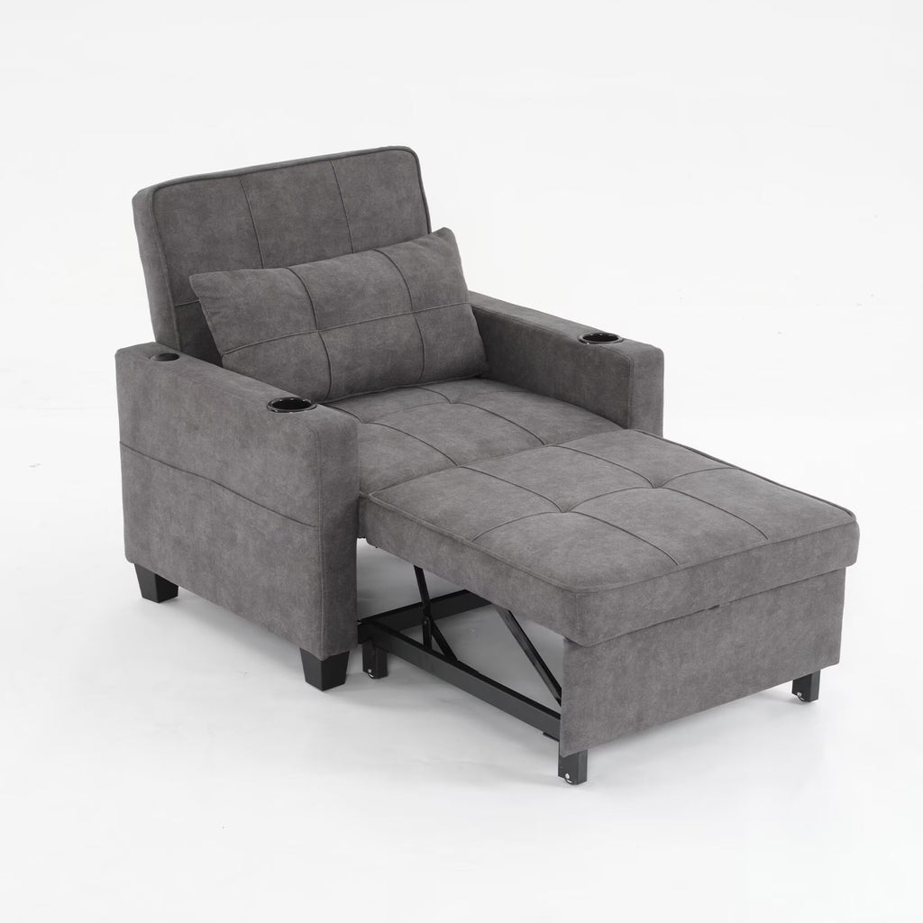 Convertible Futon Sofa Bed, 3-in-1 Multi-Functional Sleeper Chair Bed with USB Ports, Adjustable Backrest Recliner,for Living Room Bedroom Small Space, Tech Cloth, Dark Grey