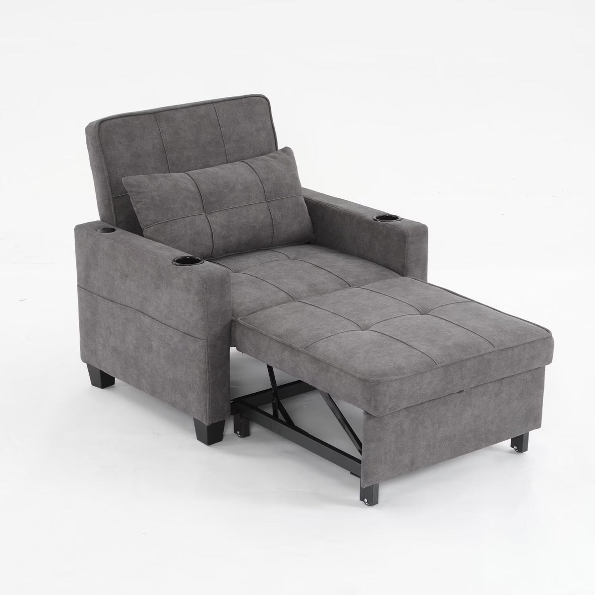 Convertible Futon Sofa Bed, 3-in-1 Multi-Functional Sleeper Chair Bed with USB Ports, Adjustable Backrest Recliner,for Living Room Bedroom Small Space, Tech Cloth, Dark Grey