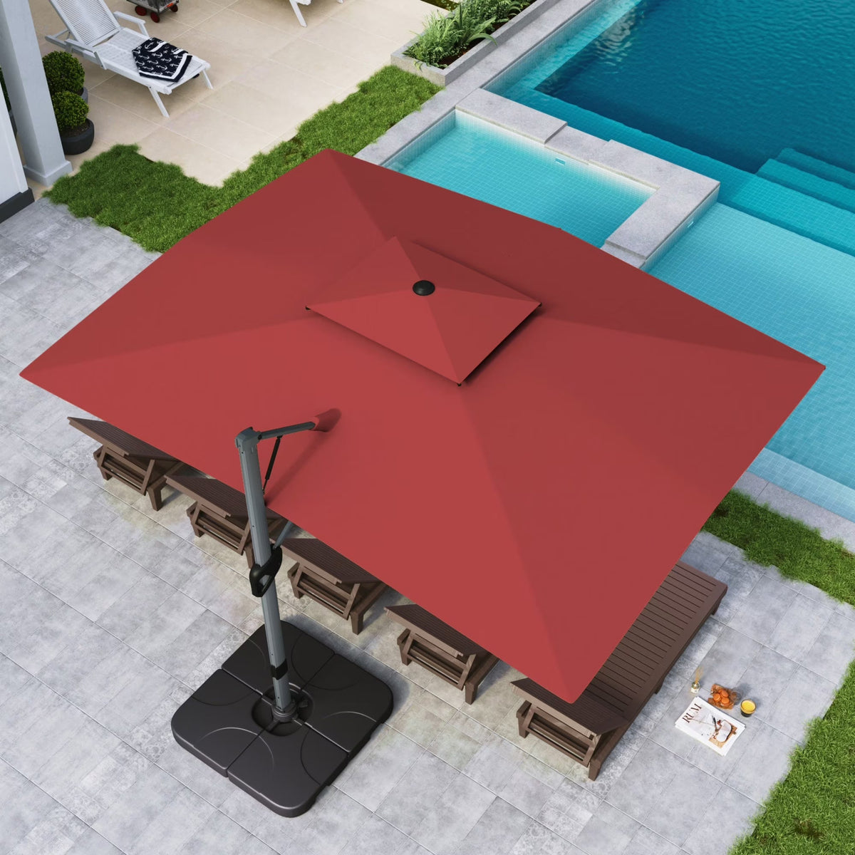 Alpha Joy 12x9ft Outdoor Patio Umbrella Large Rectangle Offset Cantilever Double Umbrella with 360°Rotation, Beige