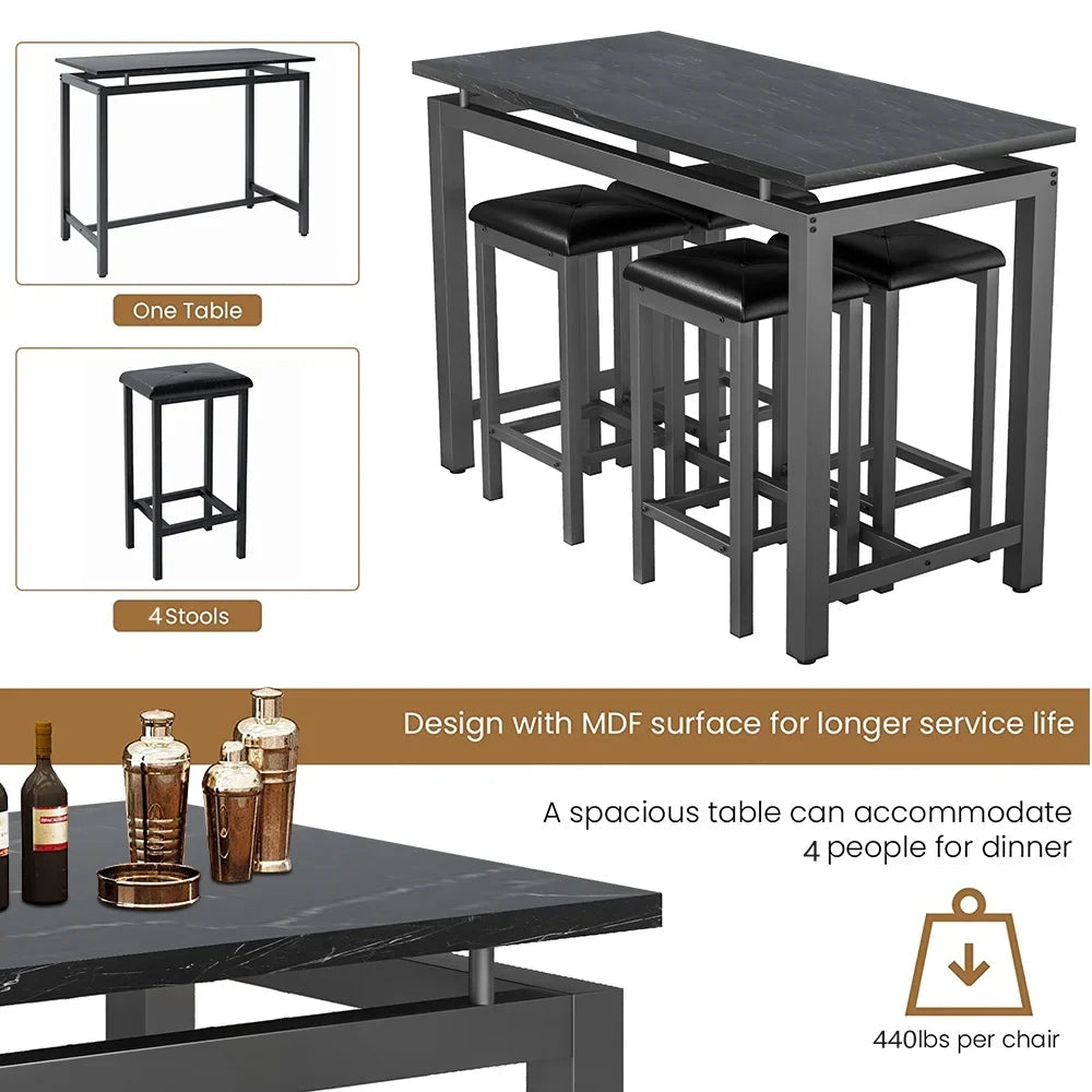 Counter Height Table Set of 5, Breakfast Bar Table and Stool Set, Minimalist Dining Table with Backless Stools, Wood Top Pub Table & Chair Set for Kitchen Apartment Bistro - Space Saving