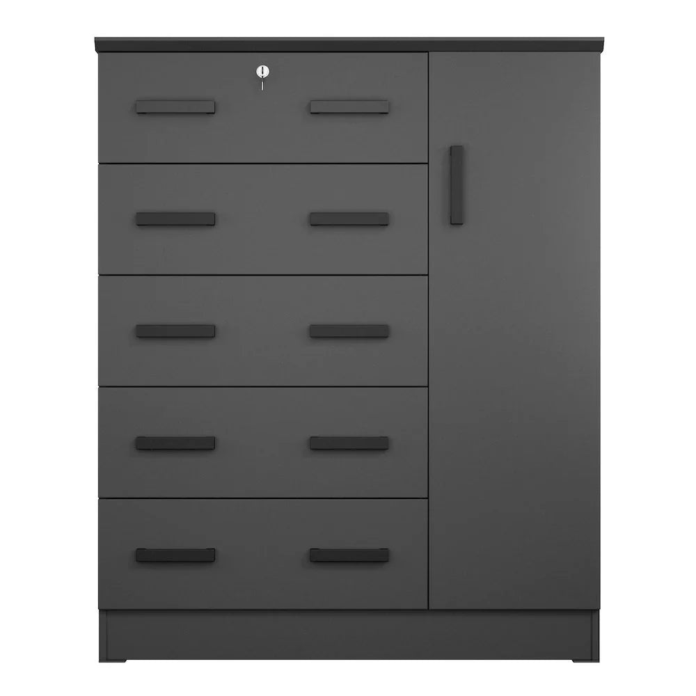 Better Home Products JCF Sofie 5 Drawer Wooden Tall Chest Wardrobe in Mahogany