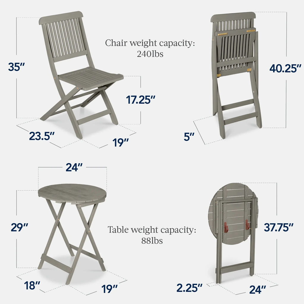 Best Choice Products 3-Piece Acacia Wood Bistro Set, Folding Patio Furniture w/ 2 Chairs, Table - Natural