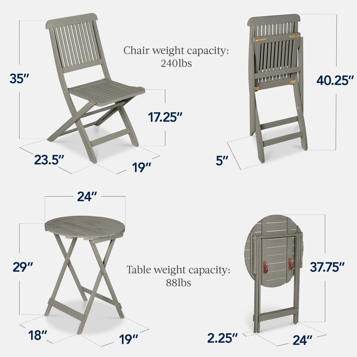 Best Choice Products 3-Piece Acacia Wood Bistro Set, Folding Patio Furniture w/ 2 Chairs, Table - Natural