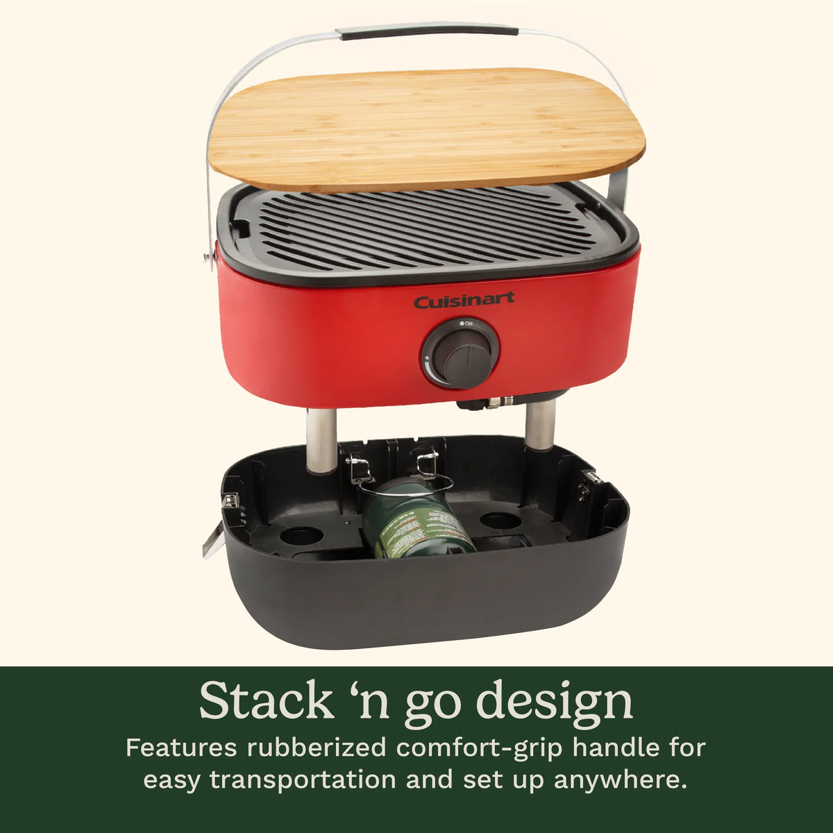 Cuisinart Venture? Portable Gas Grill, Small Camping Grill with Cutting Board and Handle