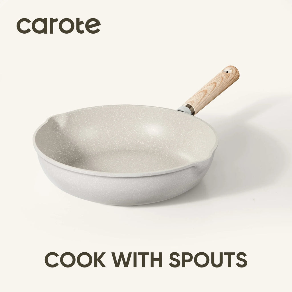 Carote Nonstick Cookware Set 21-Piece,Kitchen Pots and Pans Set,Stay-Cool Handles, Induction Compatible,Cookware Set for RV and Camping,Beige