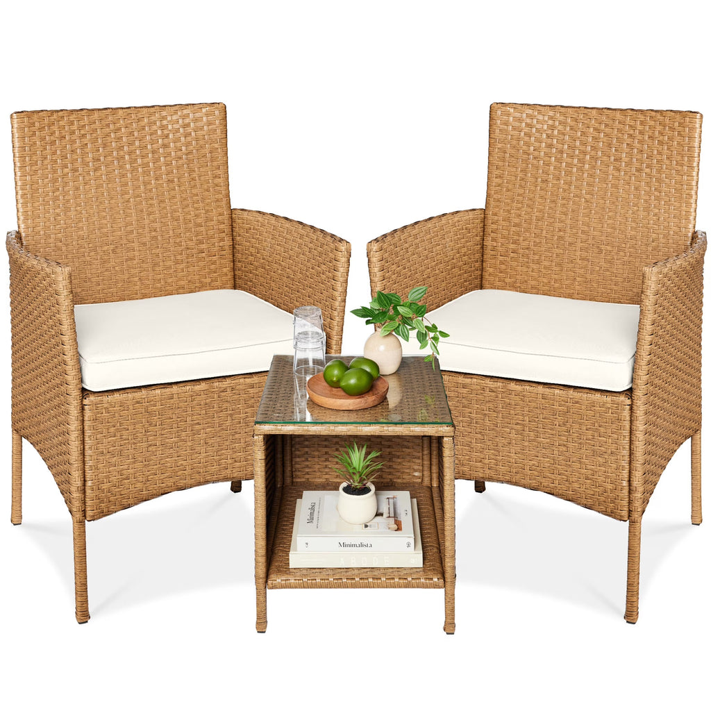 Best Choice Products 3-Piece Outdoor Wicker Conversation Patio Bistro Set, w/ 2 Chairs, Table - Gray/Navy