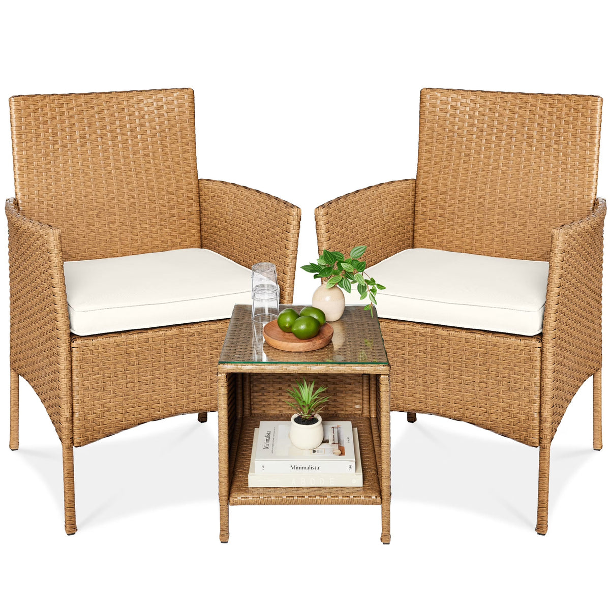 Best Choice Products 3-Piece Outdoor Wicker Conversation Patio Bistro Set, w/ 2 Chairs, Table - Gray/Navy