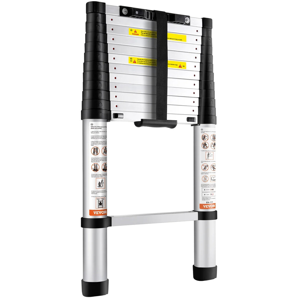 BENTISM 12.5 FT Telescoping Ladder, Aluminum Collapsible Ladder with One-Button Retraction,375 LB Capacity,ANSI Certified | Portable for Home, RV, Loft Use