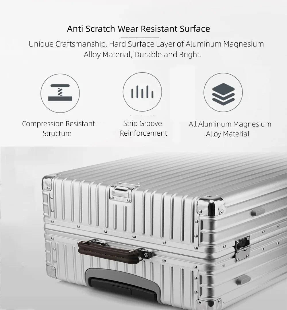 All Aluminum Magnesium Carry on Luggage Airline Approved, Hardside Carry on Suitcase with TSA Lock, Zipperless Luggage Checked Luggage Metal Rolling Luggage for Travel, Business