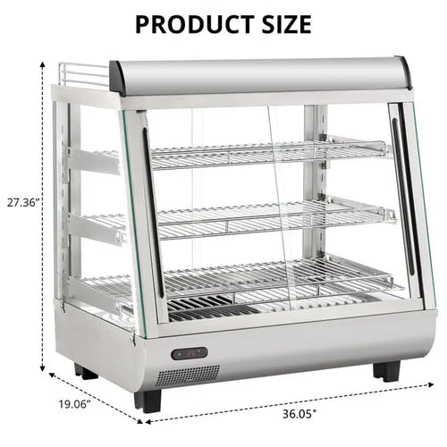 36" Commercial Food Warmer Display Case, Countertop Warmer Display Case, Commercial Food Warmer with Adjustable Shelves, Glass Sliding Doors, 3 Tier Electric Heated Display Cabinet
