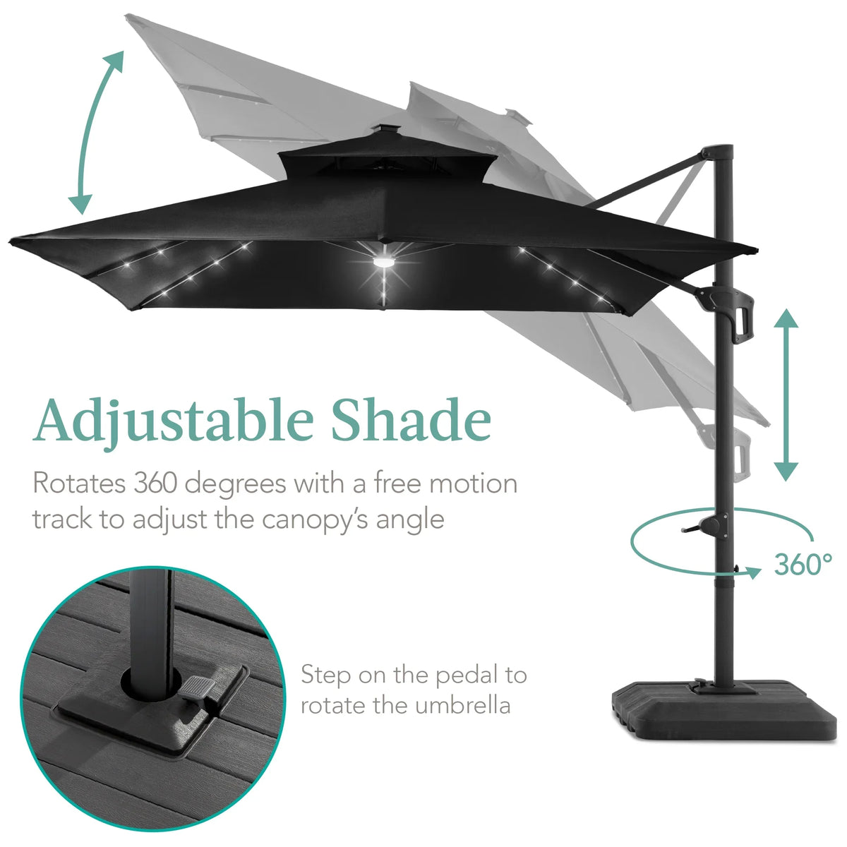 Best Choice Products 10x10ft 2-Tier Square Outdoor Solar LED Cantilever Patio Umbrella w/ Base Included - Tan