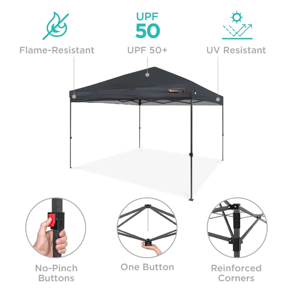 Best Choice Products 12x12ft Easy Setup Pop Up Canopy w/ 1-Button Setup, Wheeled Case, 4 Weight Bags - Navy Blue