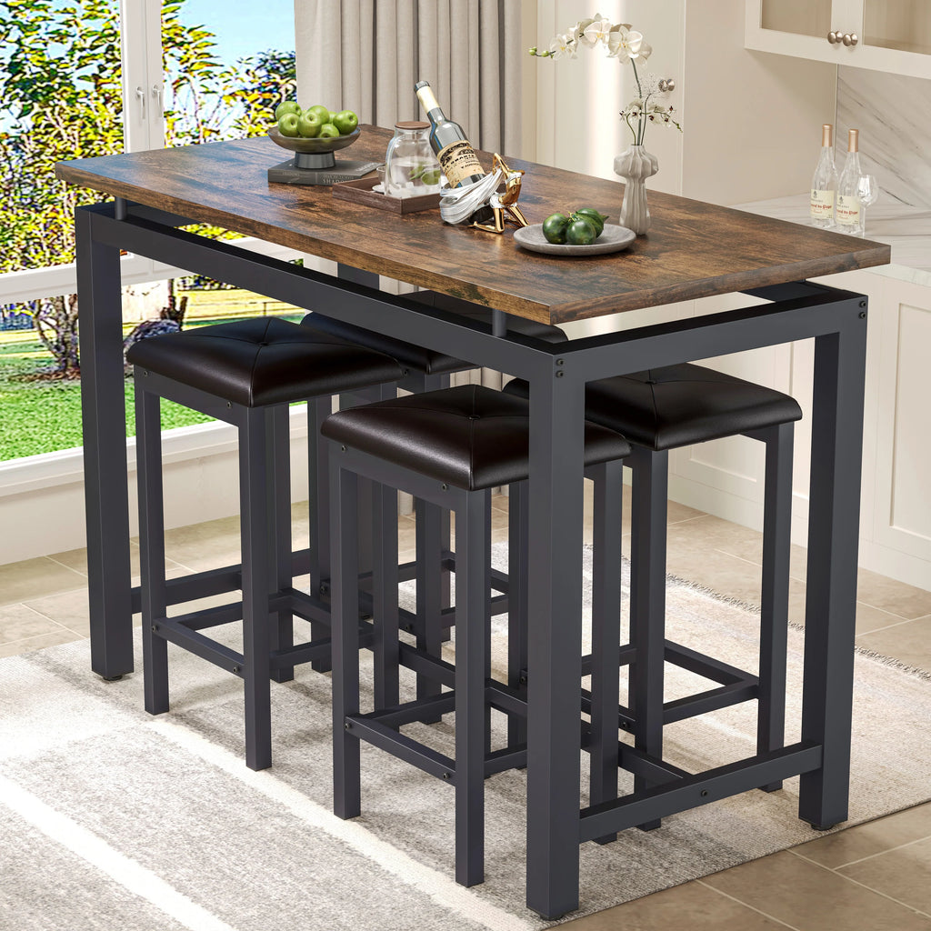 Counter Height Table Set of 5, Breakfast Bar Table and Stool Set, Minimalist Dining Table with Backless Stools, Wood Top Pub Table & Chair Set for Kitchen Apartment Bistro - Space Saving