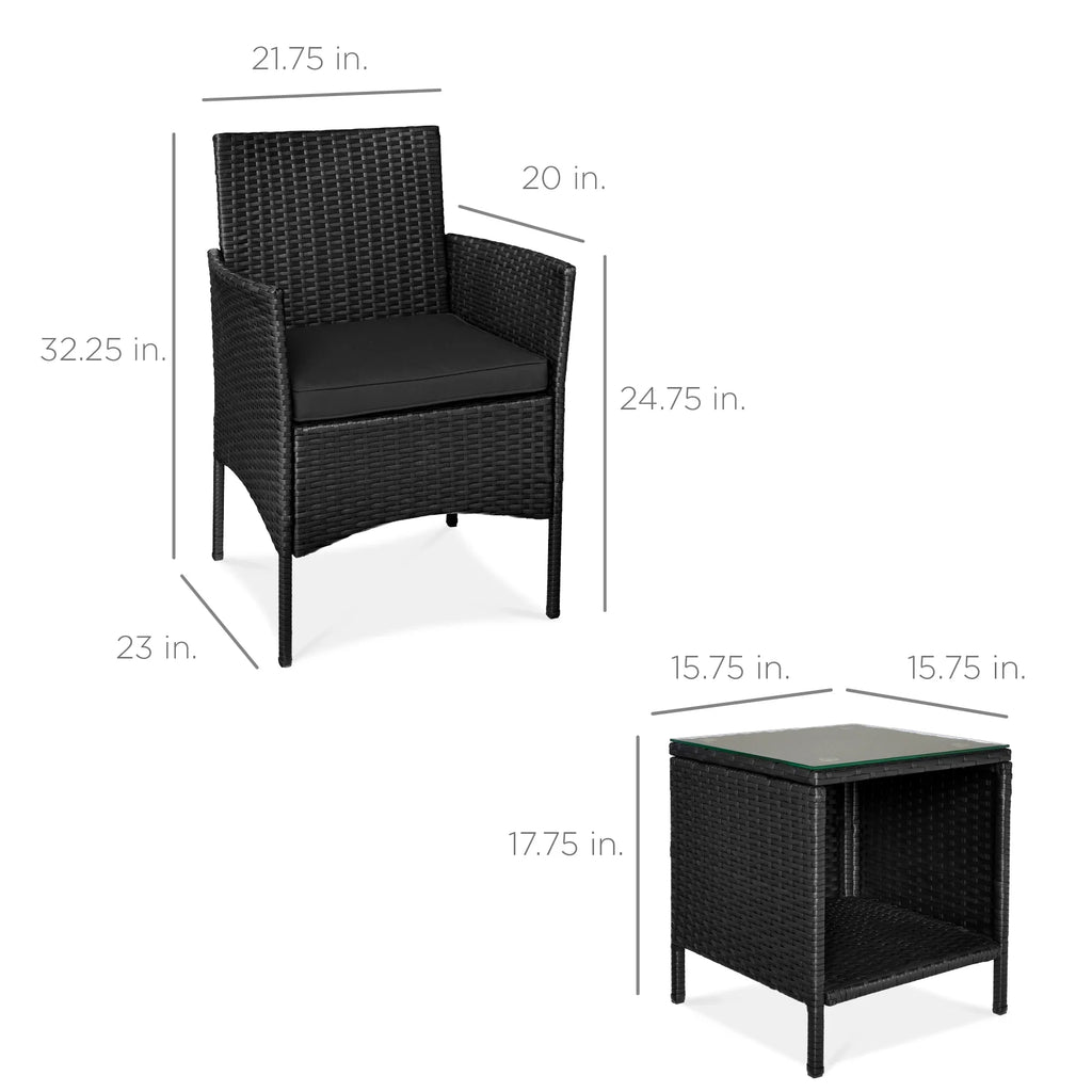 Best Choice Products 3-Piece Outdoor Wicker Conversation Patio Bistro Set, w/ 2 Chairs, Table - Gray/Navy