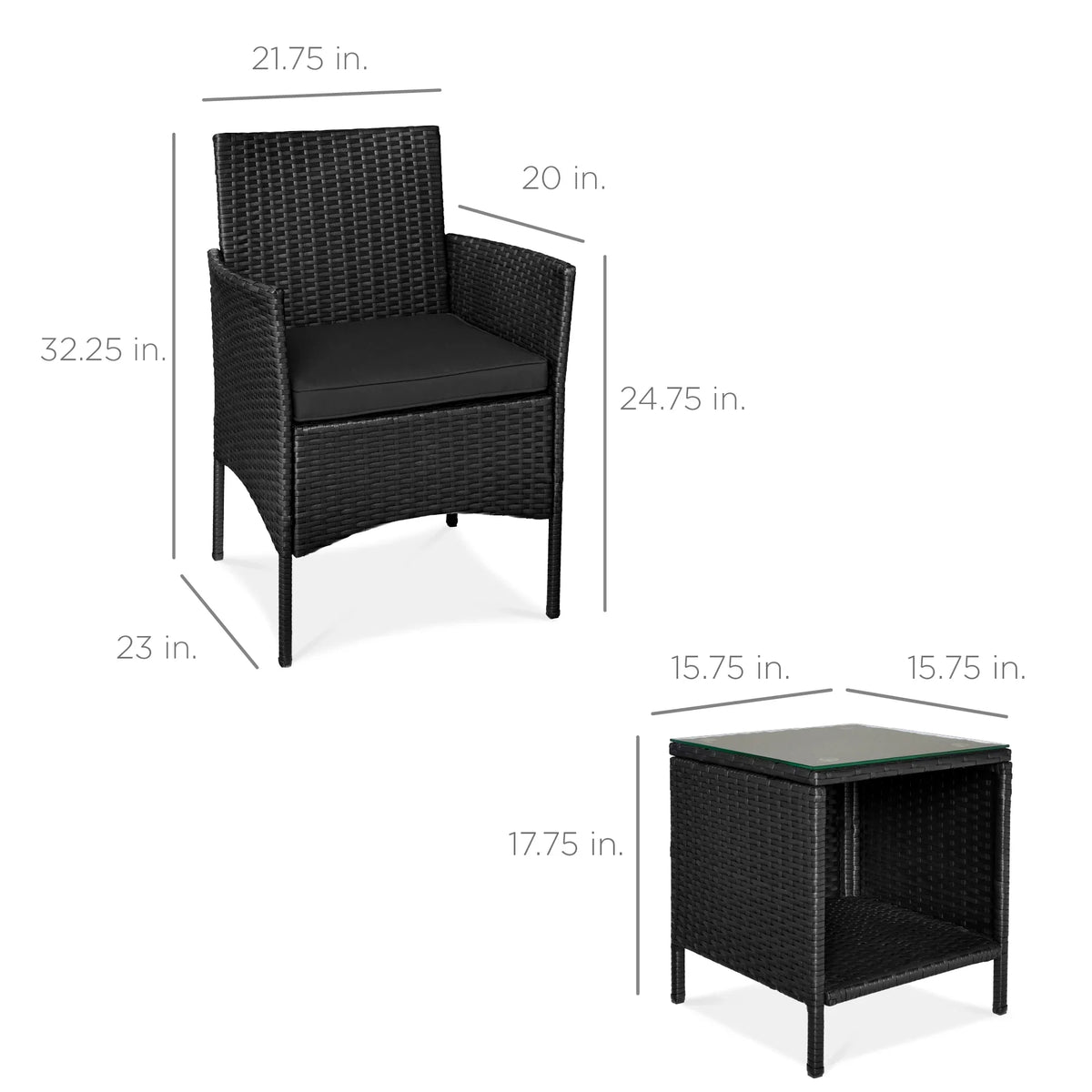 Best Choice Products 3-Piece Outdoor Wicker Conversation Patio Bistro Set, w/ 2 Chairs, Table - Gray/Navy