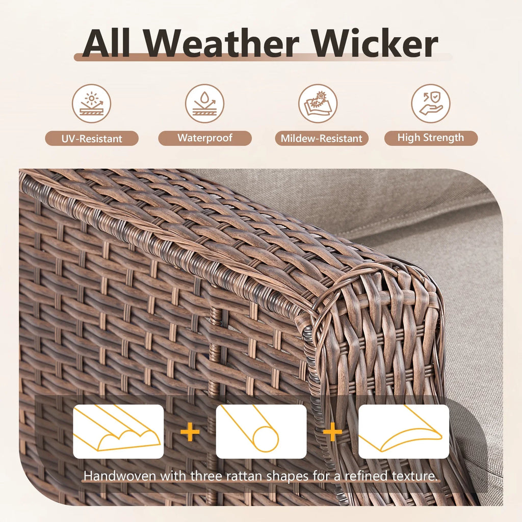 Bellefurn Outdoor Patio Furniture Set with Fire Pit and Swivel Rocker Chair,High-Back Wicker Outdoor Conversation Sets with 3 Seater Couch and Side Table Set for Porch,Deck,Garden