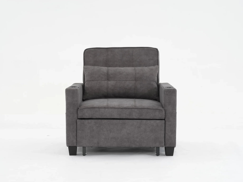 Convertible Futon Sofa Bed, 3-in-1 Multi-Functional Sleeper Chair Bed with USB Ports, Adjustable Backrest Recliner,for Living Room Bedroom Small Space, Tech Cloth, Dark Grey