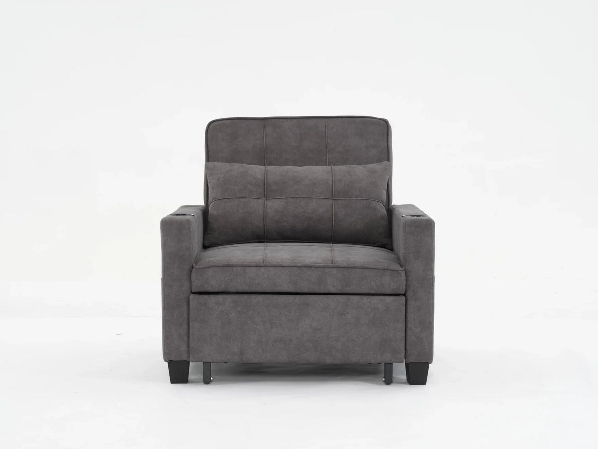 Convertible Futon Sofa Bed, 3-in-1 Multi-Functional Sleeper Chair Bed with USB Ports, Adjustable Backrest Recliner,for Living Room Bedroom Small Space, Tech Cloth, Dark Grey