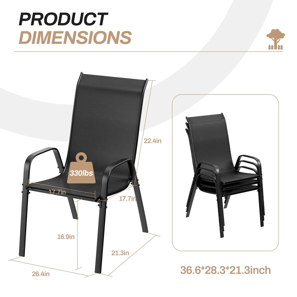 Arlopu 8Pcs Patio Dining Chairs Outdoor Stackable Armrest Chairs for Lawn Garden Backyard