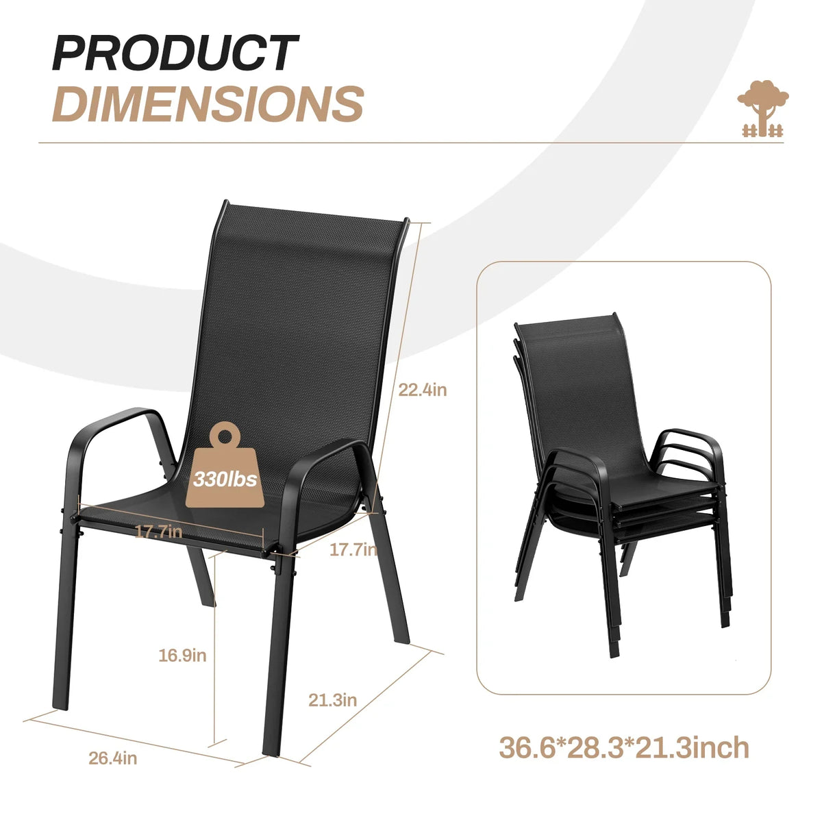 Arlopu 8Pcs Patio Dining Chairs Outdoor Stackable Armrest Chairs for Lawn Garden Backyard