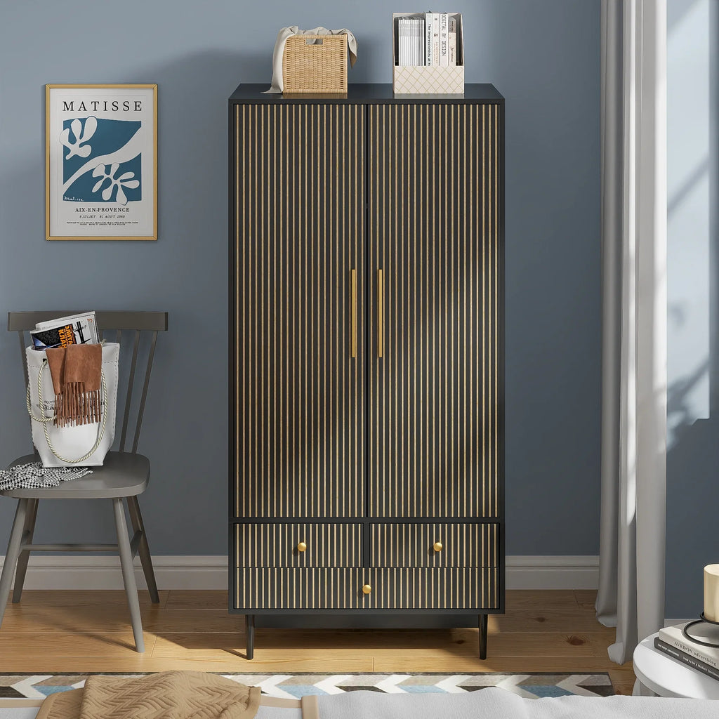 Armoire Wardrobe Closet, Closet Wardrobe Cabinet with Drawers and Hanging Rail for Bedroom, White