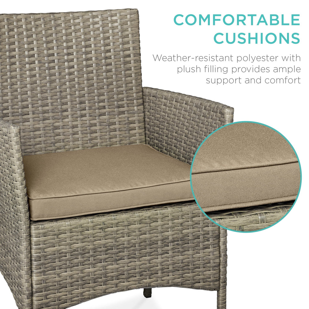 Best Choice Products 3-Piece Outdoor Wicker Conversation Patio Bistro Set, w/ 2 Chairs, Table - Gray/Navy
