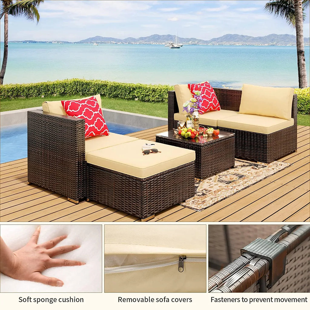 Aiho 7-Piece Rattan Patio Furniture Set , Outdoor Sectional Furniture Set for Patio, Garden, Backyard, Grey