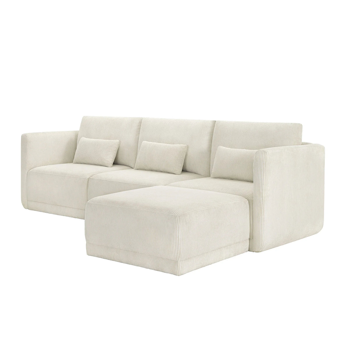 Beautiful Drew Modular Sectional Sofa with Ottoman by Drew Barrymore, Gray Fabric